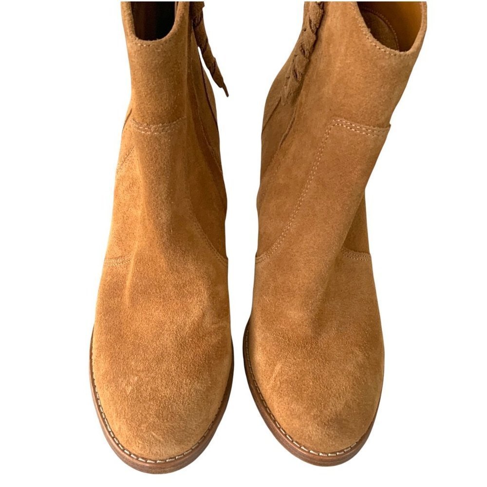JOIE Tan Ankle Bootie 10 Western Side Zip High Heel Boot Suede Sexy Soft Brown - Picture 3 of 8